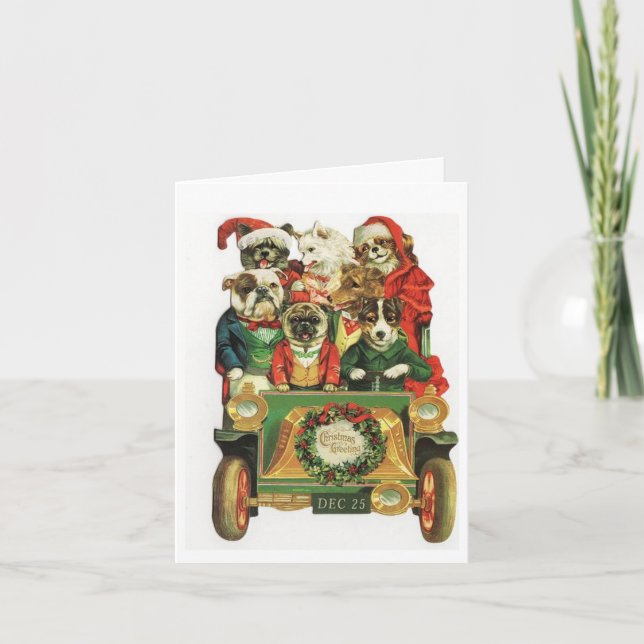 Jul Hundar i bil Helgkort (Framsida)