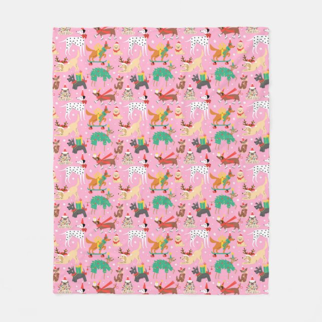 Jul Hundar i Helgdag utfits Mönster Fleecefilt (Framsidan)