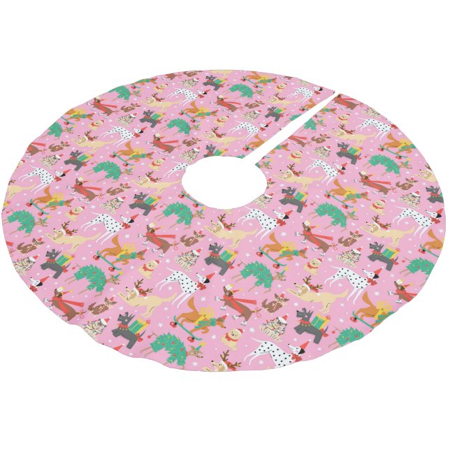 Jul Hundar i Helgdag utfits Mönster Julgransmatta Borstad Polyester (Vinklad)