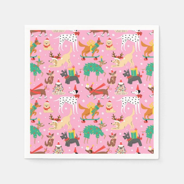 Jul Hundar i Helgdag utfits Mönster Pappersservett (Framsidan)