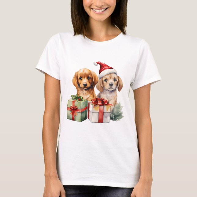 Jul Hundar med gåvor T Shirt (Framsida)