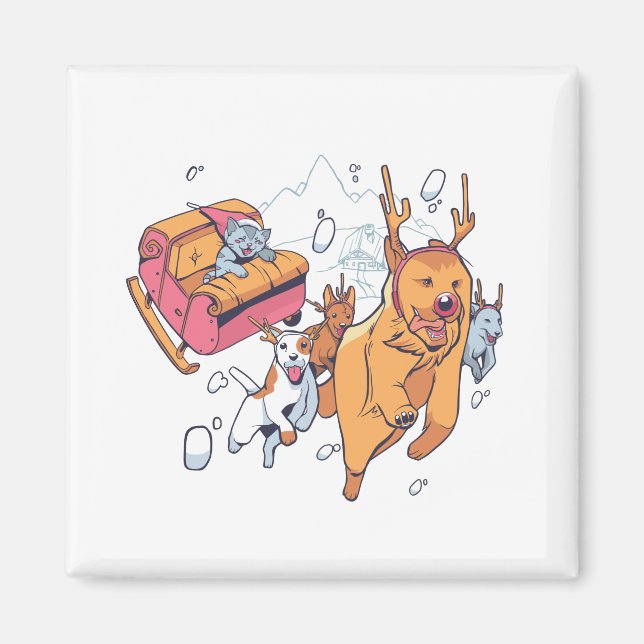 Jul Hundar och Cat Sled Magnet (Framsidan)