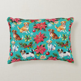 Jul Hundar och Holly Helgdag Festive Prydnadskudde