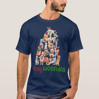 Jul Hundar Träd Merry Woofmas Cute Funny Julafton T Shirt