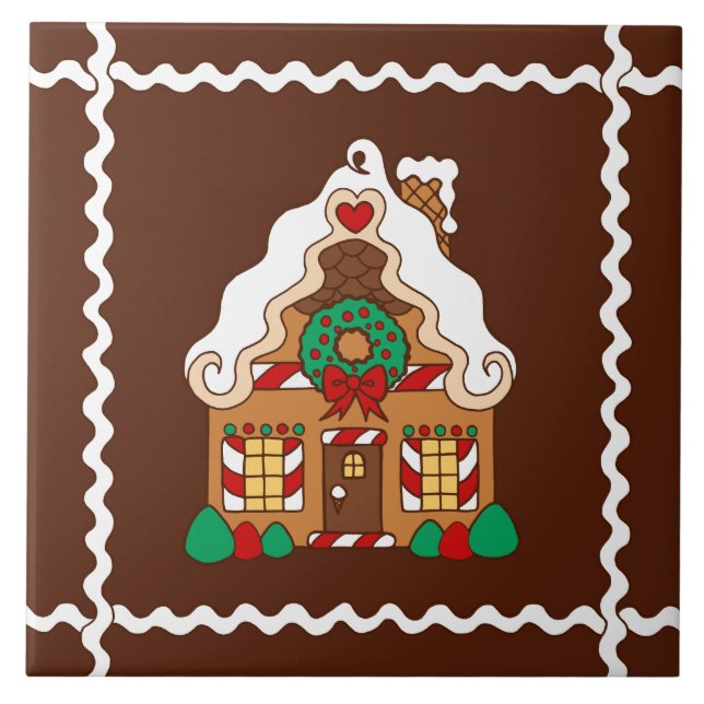 Jul Hus av Pepparkakor Köks Trädgall Gift Kakelplatta (Framsidan)