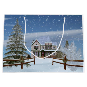 Jul hus i snöig vinterplats