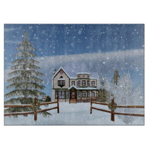 Jul hus i snöig vinterplats