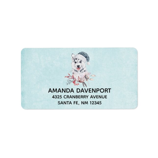 Jul Husky-Hund i en jultomte-Returadress Adressetikett (Framsidan)