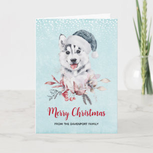 Jul Husky Hund i en Tomte Hatt Kort