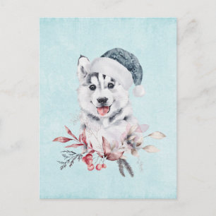 Jul Husky Hund i en Tomte Hatt Vykort