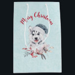 Jul Husky-Hund i Santa Hat<br><div class="desc">En presentväska med en vit och söt vattenfärgsmålning av en husky-hund som bär en blå julhatt.</div>