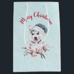 Jul Husky-Hund i Santa Hat<br><div class="desc">En presentväska med en vit och söt vattenfärgsmålning av en husky-hund som bär en blå julhatt.</div>