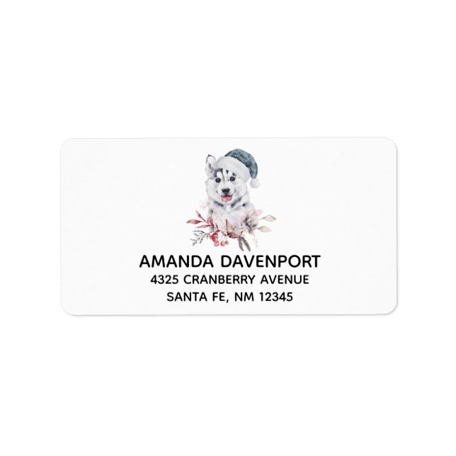 Jul Husky-Hund i Santa Hat Adressetikett (Framsidan)