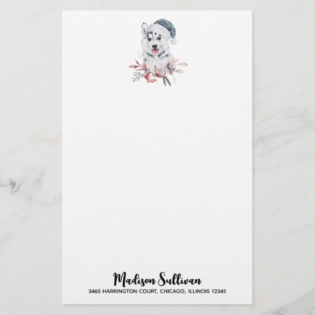 Jul Husky-Hund i Santa Hat Brevpapper (Framsida)