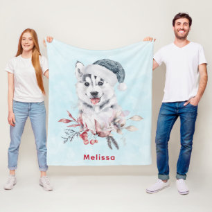 Jul Husky-Hund i Santa Hat Fleecefilt