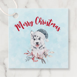 Jul Husky-Hund i Santa Hat Gåvor Etiketter