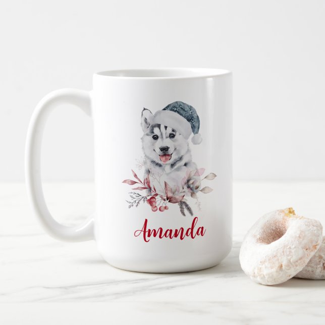 Jul Husky-Hund i Santa Hat Kaffemugg (Med munk)