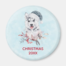 Jul Husky-Hund i Santa Hat Magnet