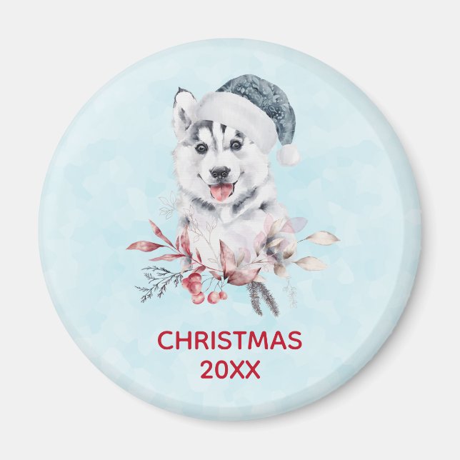 Jul Husky-Hund i Santa Hat Magnet (Framsidan)