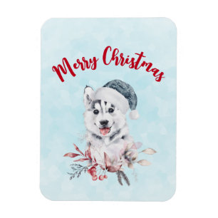 Jul Husky-Hund i Santa Hat Magnet