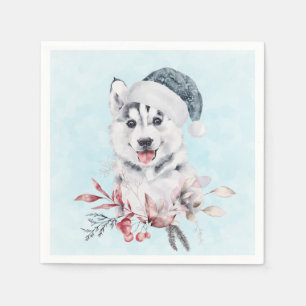 Jul Husky-Hund i Santa Hat Pappersservett