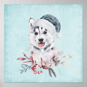 Jul Husky-Hund i Santa Hat Poster