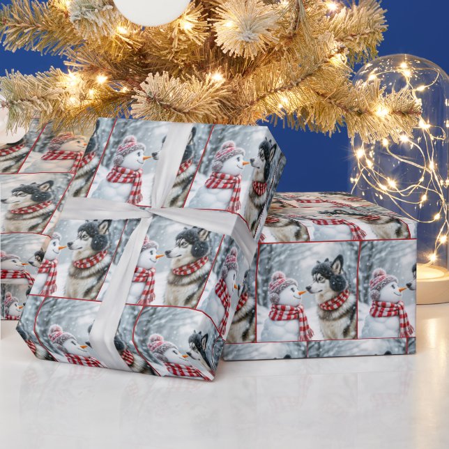 Jul Husky Hund med Snögubbe Presentpapper (Helgdagar)