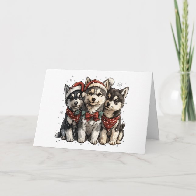 Jul Husky Hundar Helgkort (Framsida)