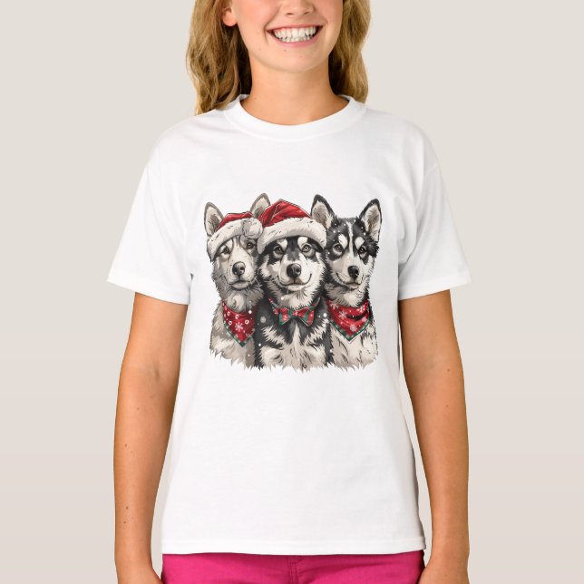 Jul Husky Hundar T Shirt (Framsida)
