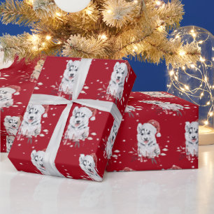 Jul Husky med Santa Hat Wrapping Papper Presentpapper