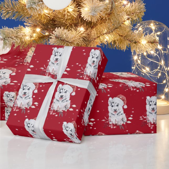 Jul Husky med Santa Hat Wrapping Papper Presentpapper (Helgdagar)