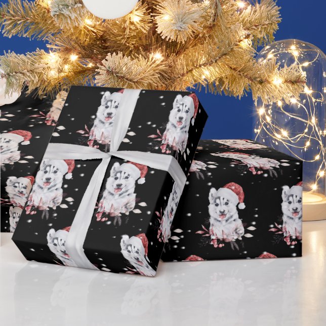 Jul Husky med Santa Hat Wrapping Papper Presentpapper (Helgdagar)