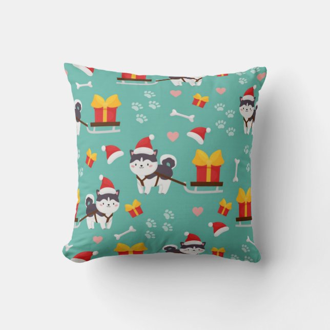 jul Husky Mönster Kudde (Framsida)