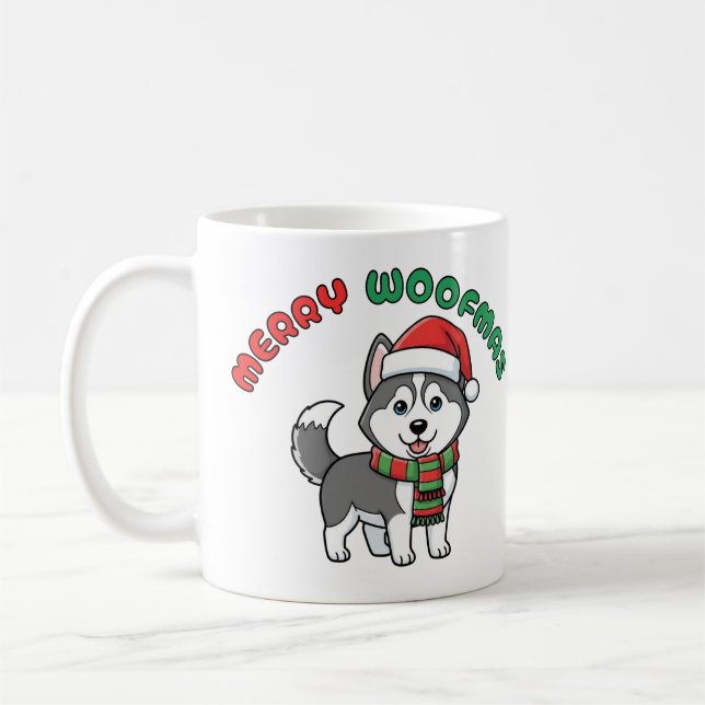 Jul Husky Mugg: Merry Woofmas Kaffemugg (Vänster)