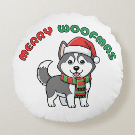 Jul Husky Round Pillow: Merry Woofmas Rund Kudde