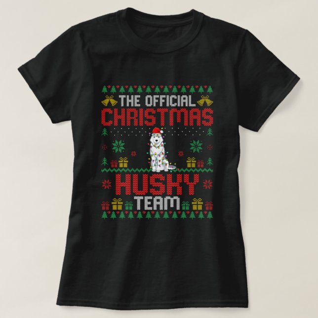 Jul Husky Team Husky Wearing Santa Hat Julafton T Shirt (Design framsida)
