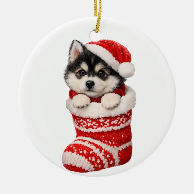 Jul Husky Valp  Julgransprydnad Keramik (Framsidan)