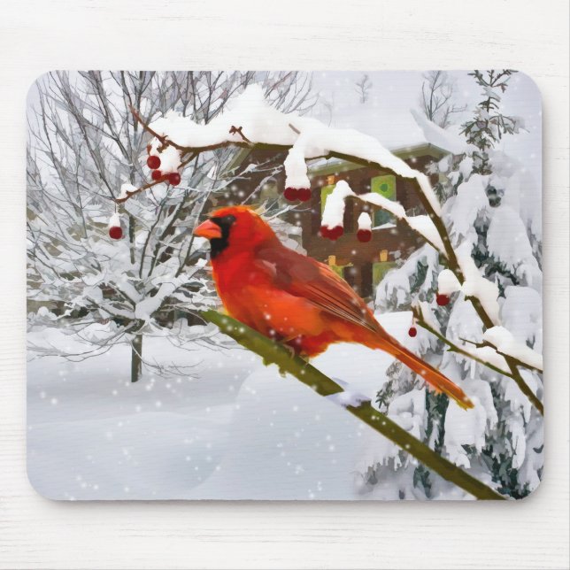 Jul huvudsaklig fågel, snö, Mousepad Musmatta (Framsidan)