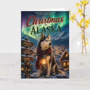 Jul i Alaska Husky Vinterby Norrsken Kort