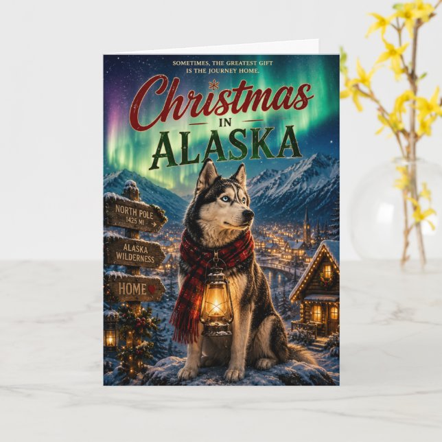 Jul i Alaska Husky Vinterby Norrsken  Kort (Gul blomma)