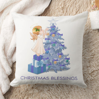 Jul i ängel, blått och Lila Julgran Kudde
