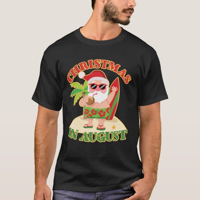 Jul i augusti: Santa Beach Surfboard T Shirt (Framsida)