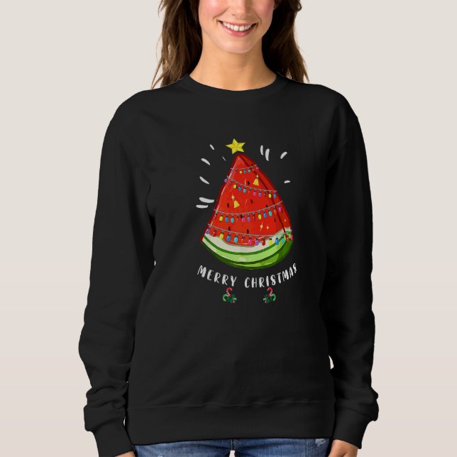 Jul i Augusti Vattenmelon Tomte Sommar Träd T Shirt (Framsida)