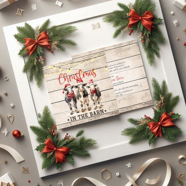 Jul i Barn Cows Wearing Santa Hats Inbjudningar (Skapare uppladdad)