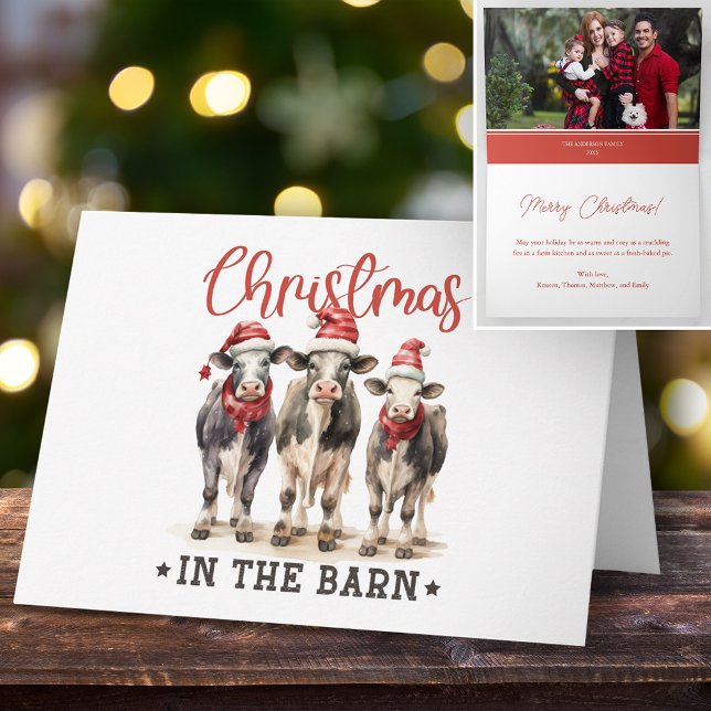 Jul i Barn Rustic Cows i Santa Hats Helgkort (Skapare uppladdad)
