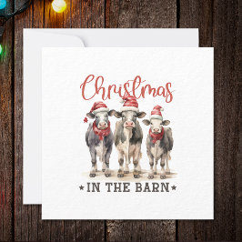 Jul i Barn Rustic Cows i Santa Hats Julkort