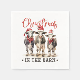Jul i Barn Rustic Cows i Santa Hats Pappersservett