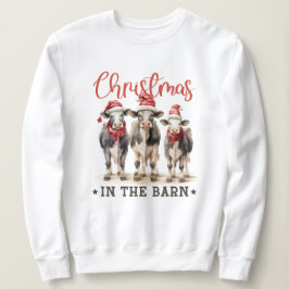 Jul i Barn Rustic Cows i Santa Hats T Shirt