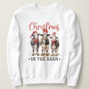 Jul i Barn Rustic Cows i Santa Hats T Shirt
