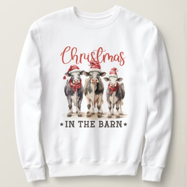 Jul i Barn Rustic Cows i Santa Hats T Shirt (Design framsida)